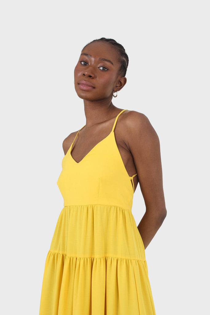 Yellow tiered tie back maxi dress_9