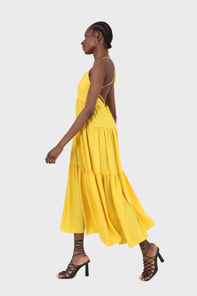 Yellow tiered tie back maxi dress_3
