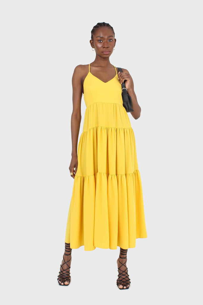 Yellow tiered tie back maxi dress_1