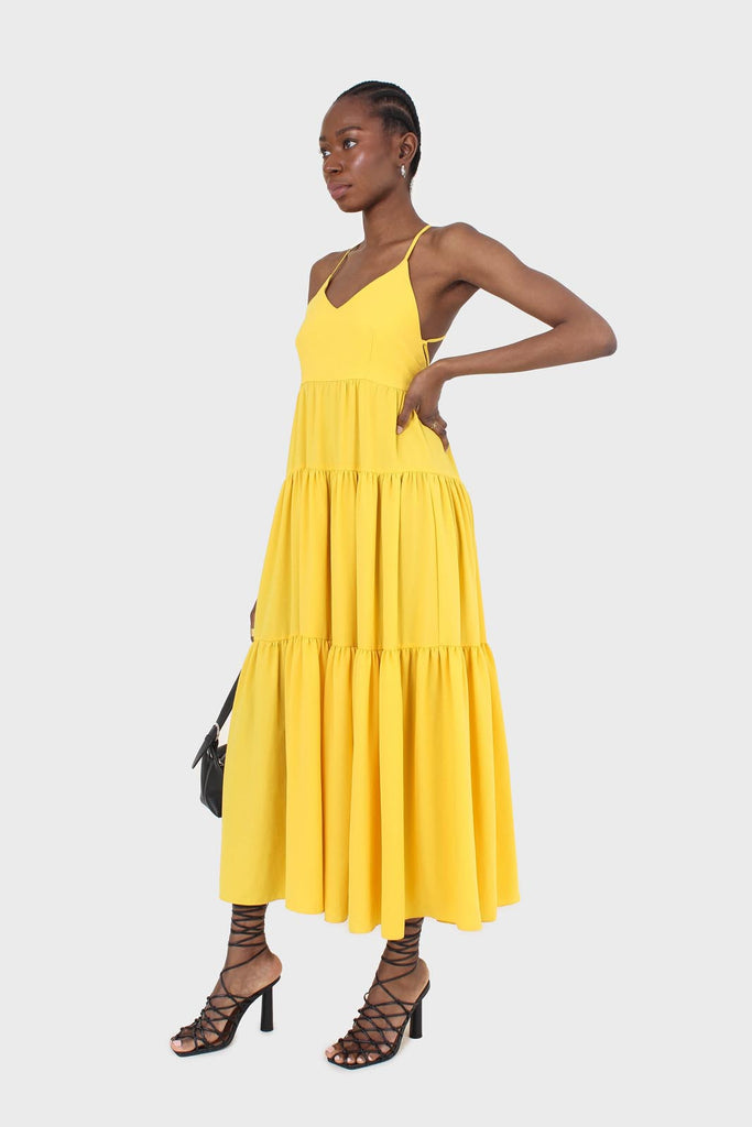 Yellow tiered tie back maxi dress_11
