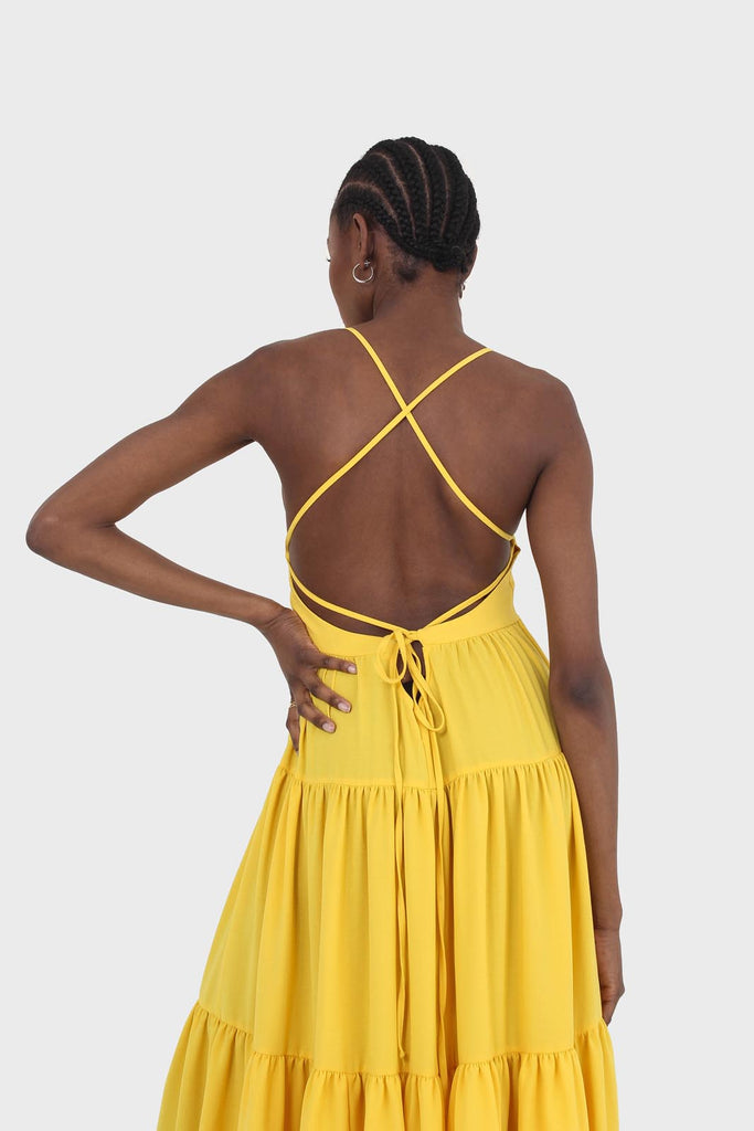 Yellow tiered tie back maxi dress_5