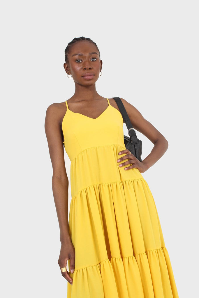Yellow tiered tie back maxi dress_7
