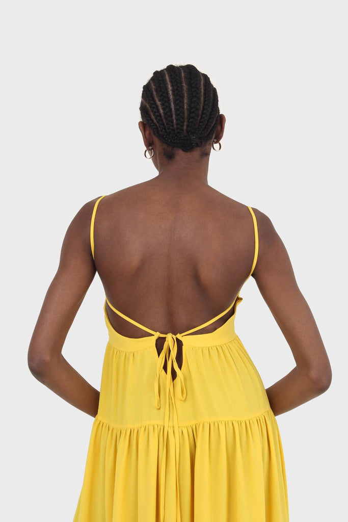 Yellow tiered tie back maxi dress_8