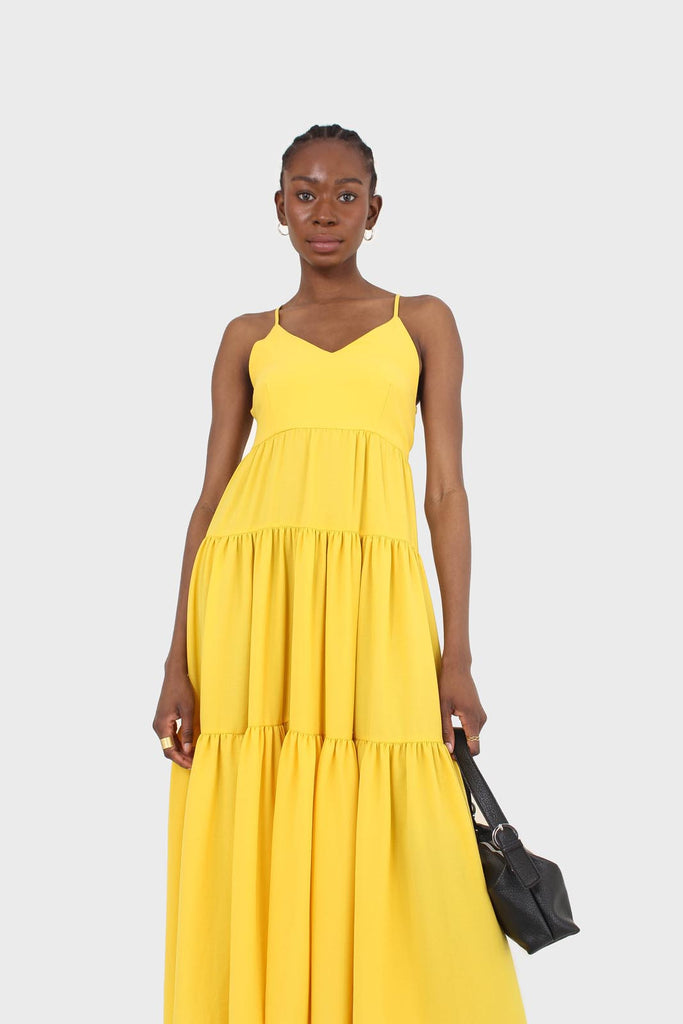Yellow tiered tie back maxi dress_6