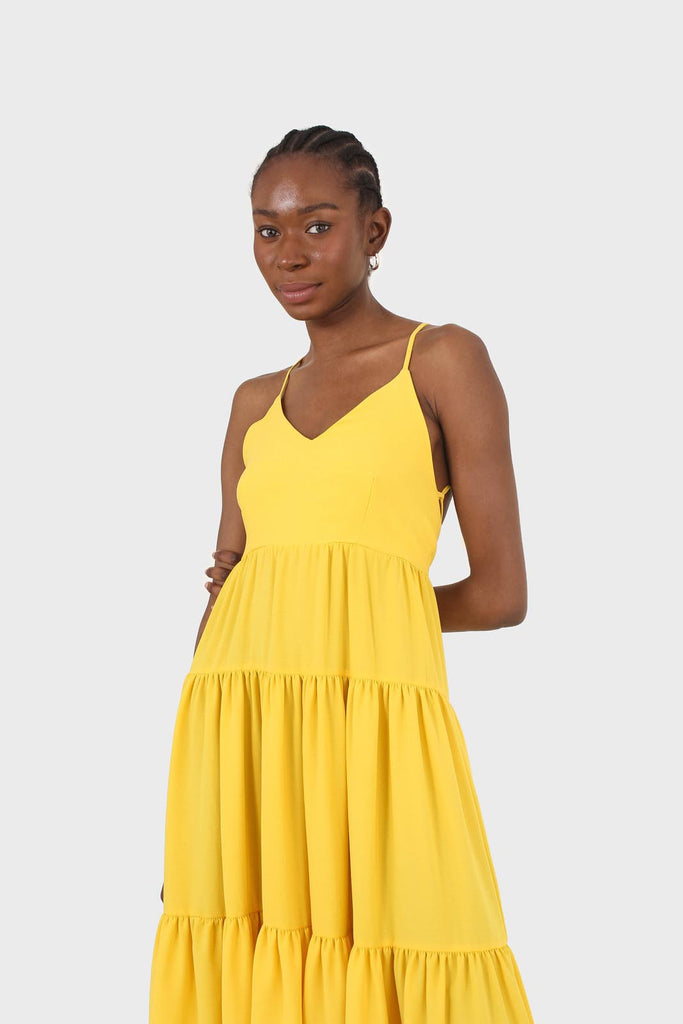 Yellow tiered tie back maxi dress_4
