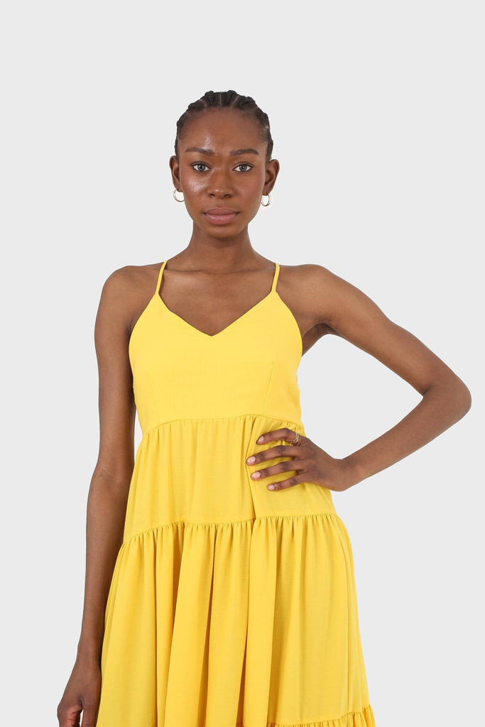 Yellow tiered tie back maxi dress_10