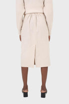 Beige patch pocket linen midi skirt_3