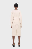 Beige patch pocket linen midi skirt_5