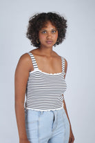 Ivory and black striped frill trim knit tank_5