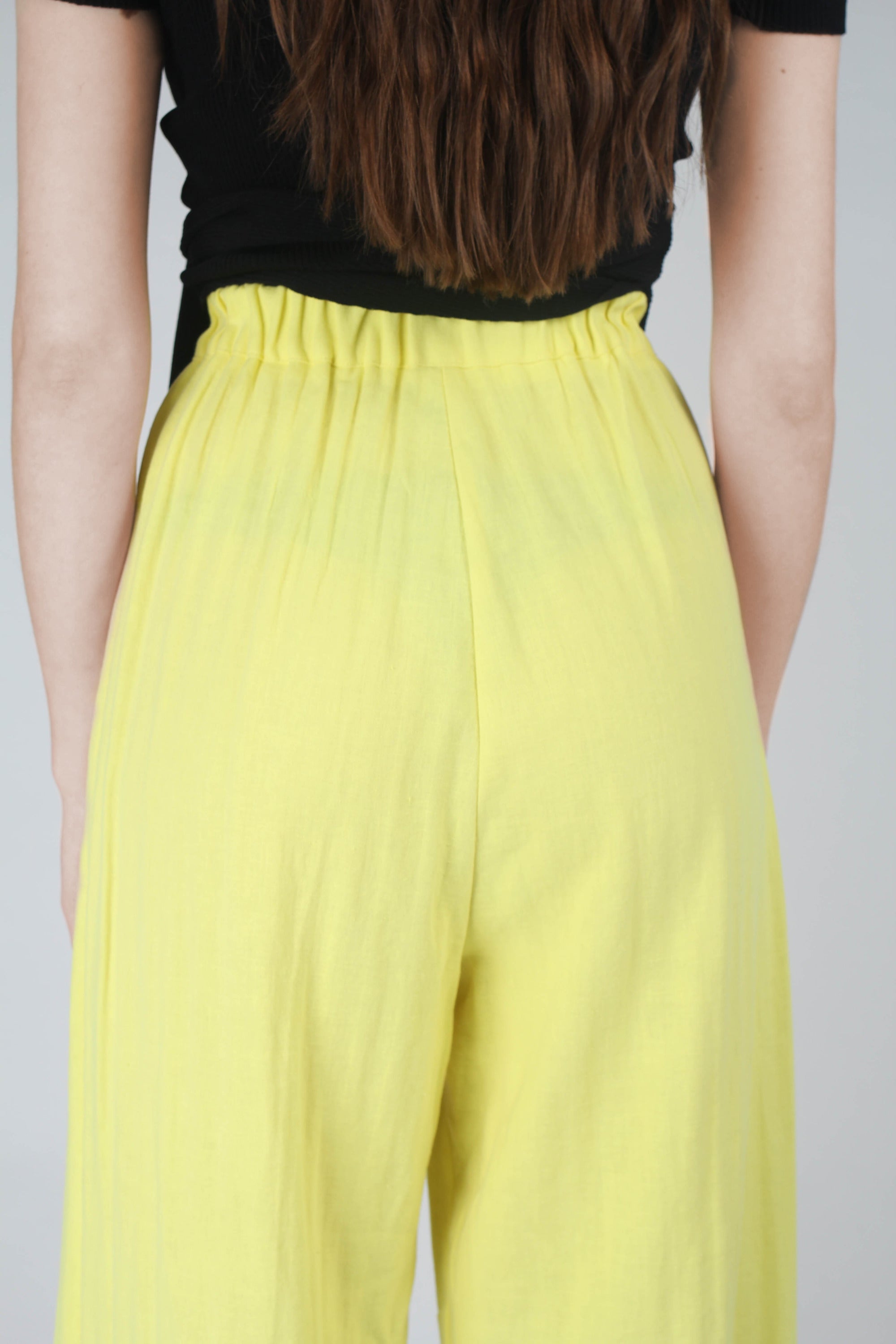 Bright yellow herringbone linen wide trousers_5