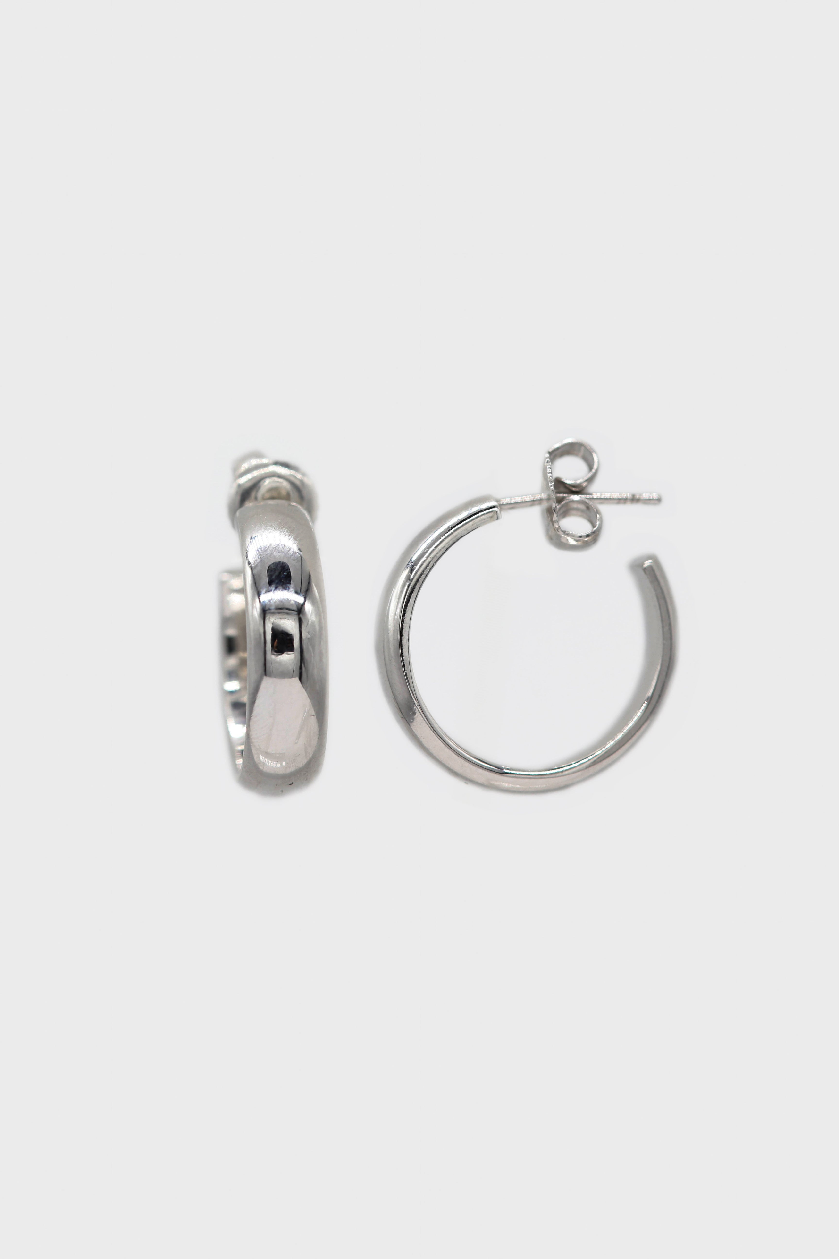 Silver thick hoop glossy earrings - 19mm