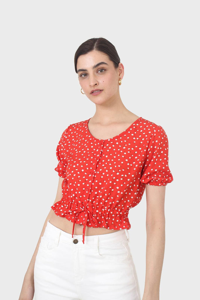 Red and white floral cropped blouse_1