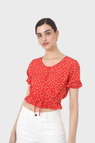 Red and white floral cropped blouse_1