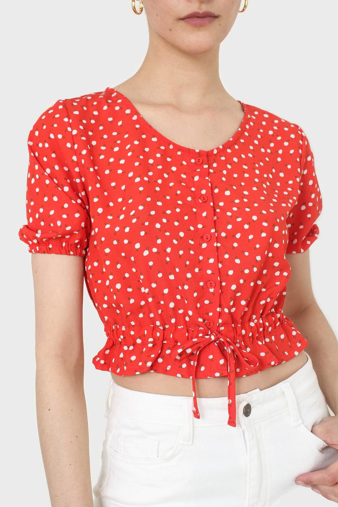 Red and white floral cropped blouse_2