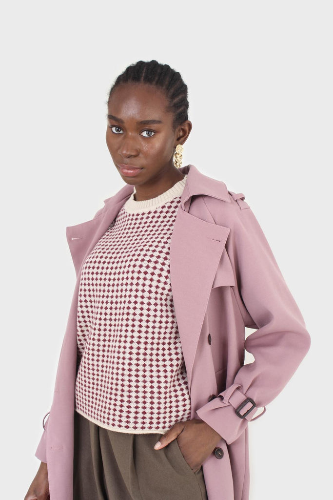 Pale pink double breasted belted trench coat_6