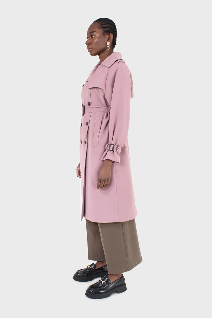 Pale pink double breasted belted trench coat_4