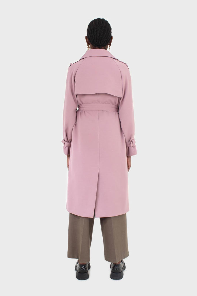 Pale pink double breasted belted trench coat_5