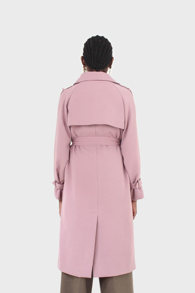 Pale pink double breasted belted trench coat_9