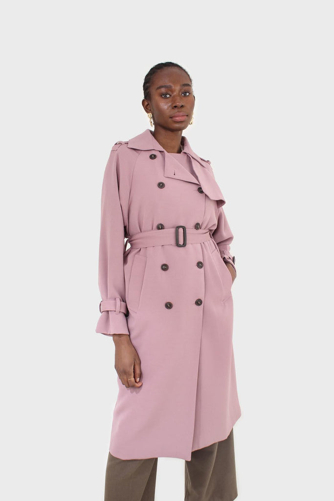 Pale pink double breasted belted trench coat_3