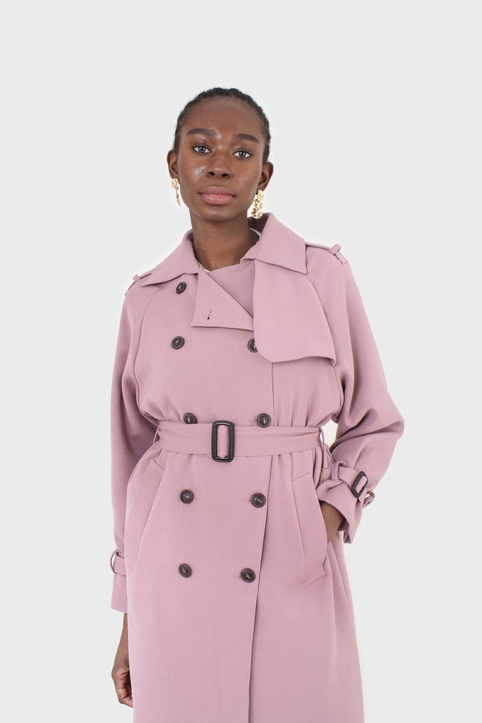 Pale pink double breasted belted trench coat_7