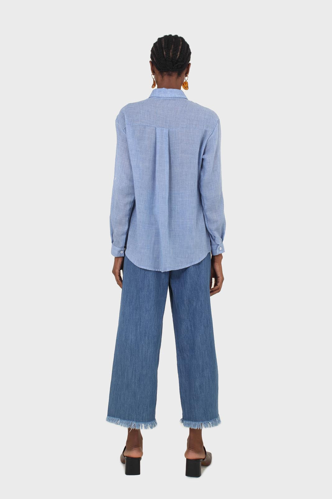 Blue loose fit soft linen shirt_4