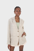 Pale khaki checked oversized linen blazer_1
