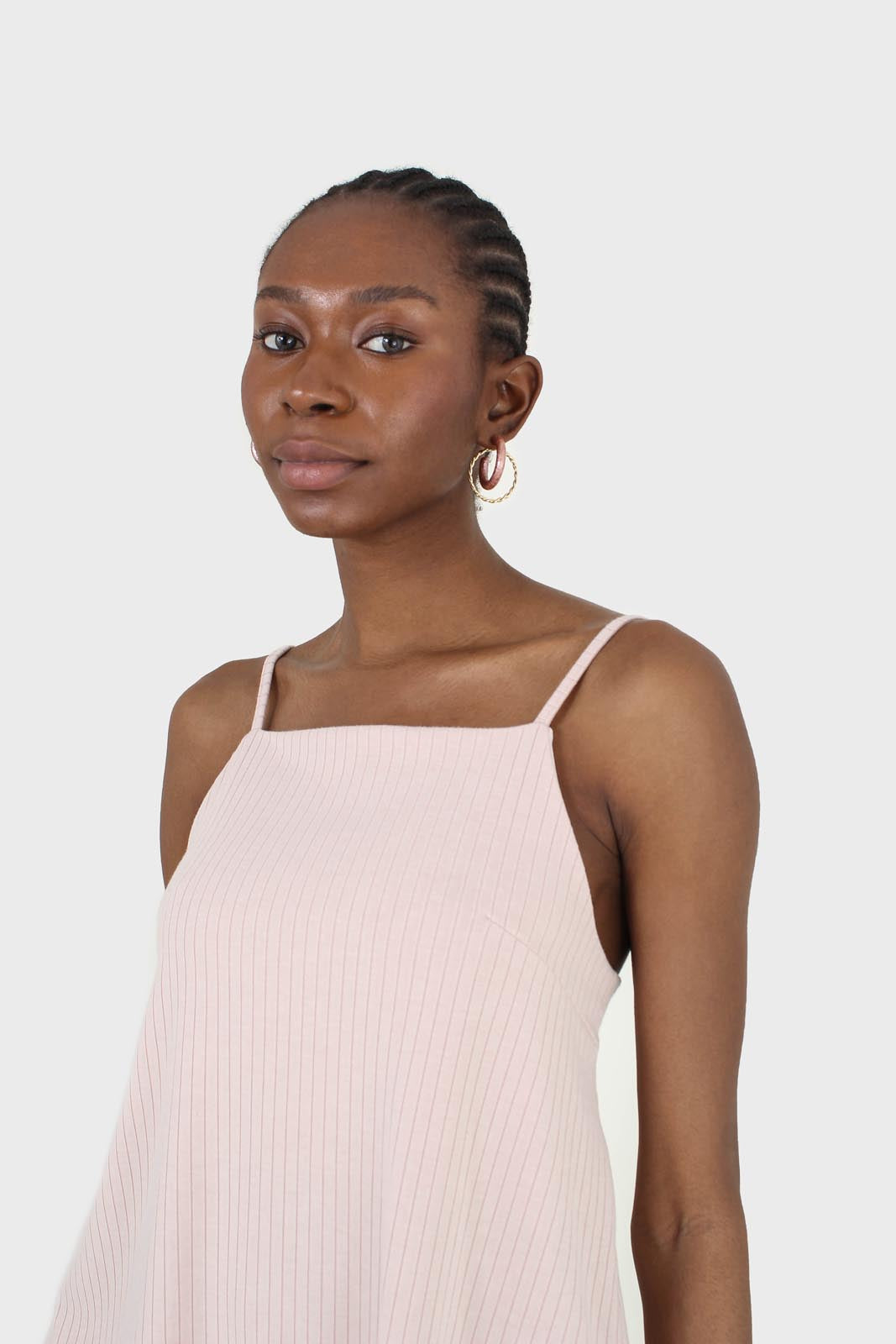 Pink tie back ribbed thin strap tank_4