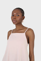 Pink tie back ribbed thin strap tank_4