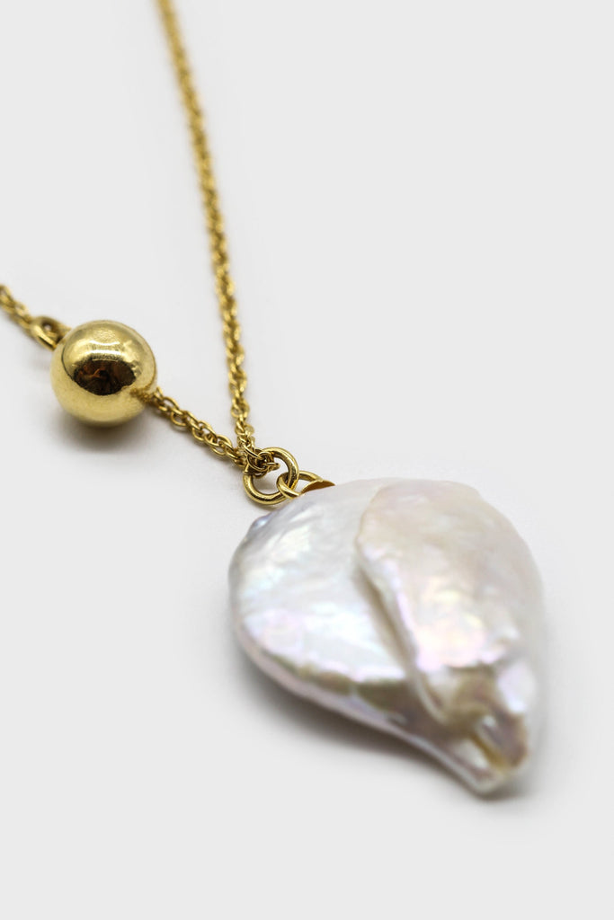 Charm necklace - Gold ball large genuine rough cut pearl_1