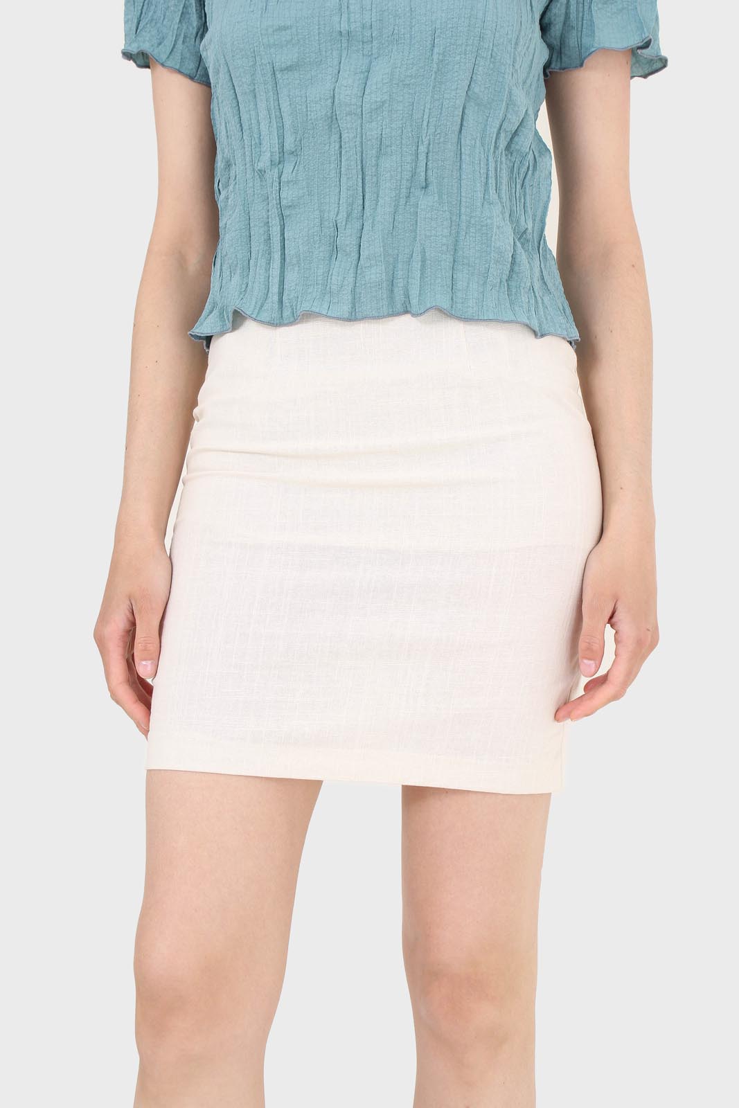 Ivory simple linen pencil skirt_3