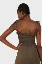 Khaki ruched bodice tie strap jumpsuit_3