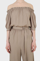 Brown off shoulder tie waist jumpsuit_7
