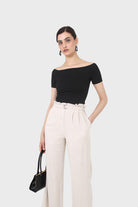 Black side shirring off shoulder tee_9