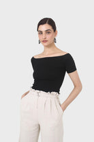 Black side shirring off shoulder tee_3