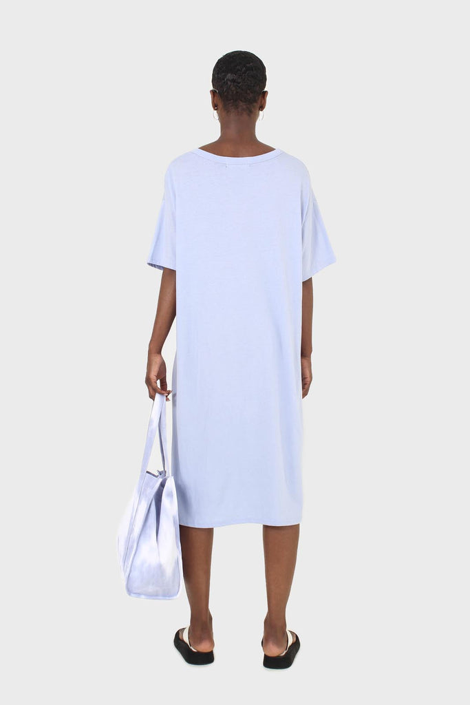 Blue cut out neck ruched front oversized maxi dress_2