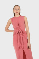 Dusty pink cross front fitted midi dress_2