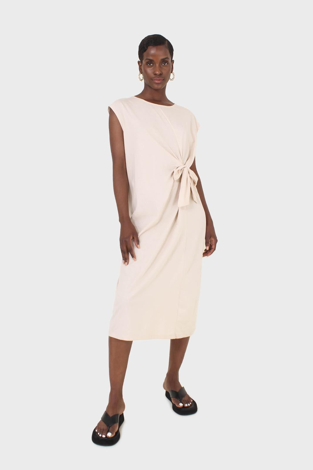 Cream tie front sleeveless maxi dress_5