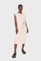 Cream tie front sleeveless maxi dress_5