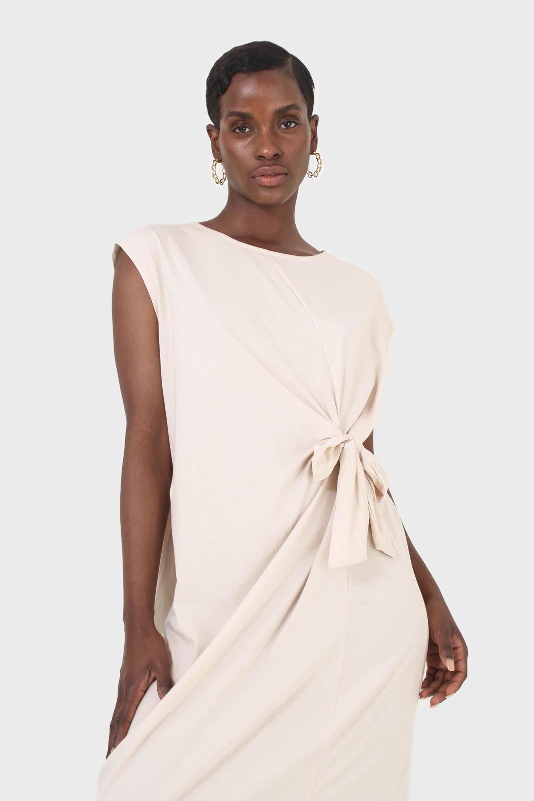 Cream tie front sleeveless maxi dress_4