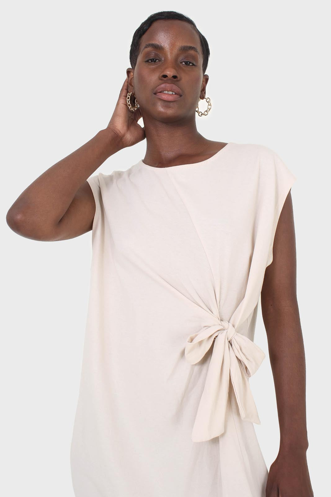 Cream tie front sleeveless maxi dress_7