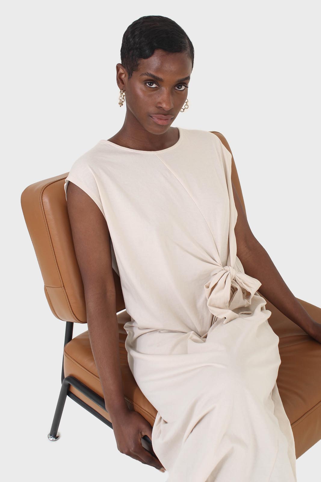 Cream tie front sleeveless maxi dress_6