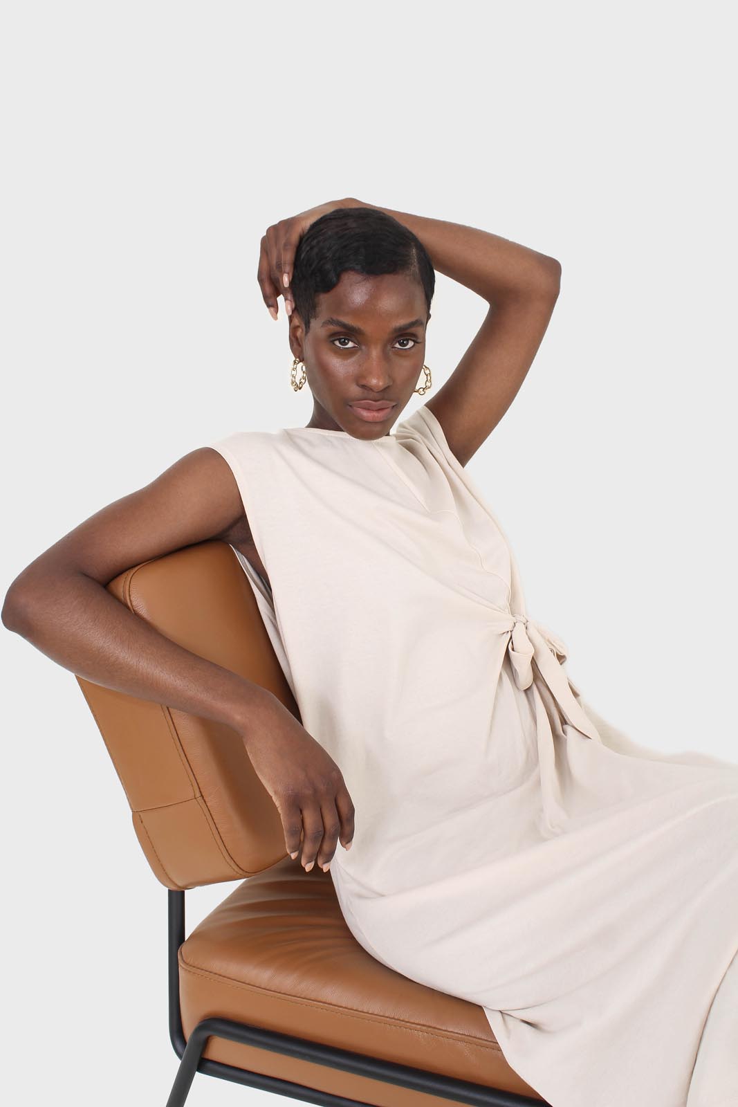 Cream tie front sleeveless maxi dress_9