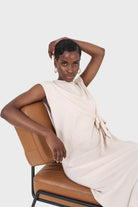 Cream tie front sleeveless maxi dress_9