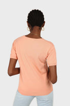 Pale orange V-neck short sleeved knit top_3
