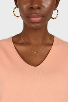 Pale orange V-neck short sleeved knit top_4