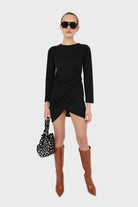 Black twist side fitted jersey mini dress_1