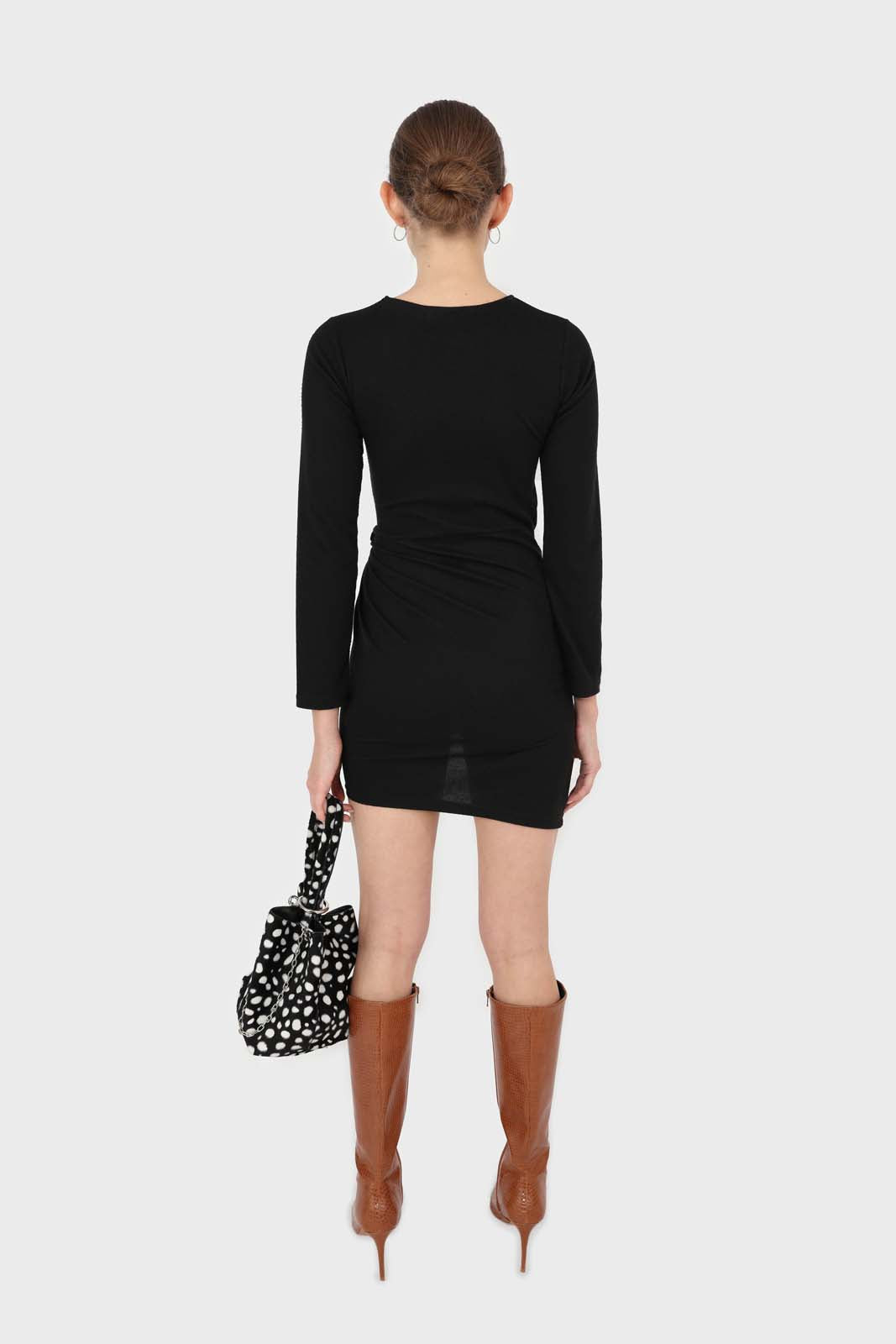 Black twist side fitted jersey mini dress_3