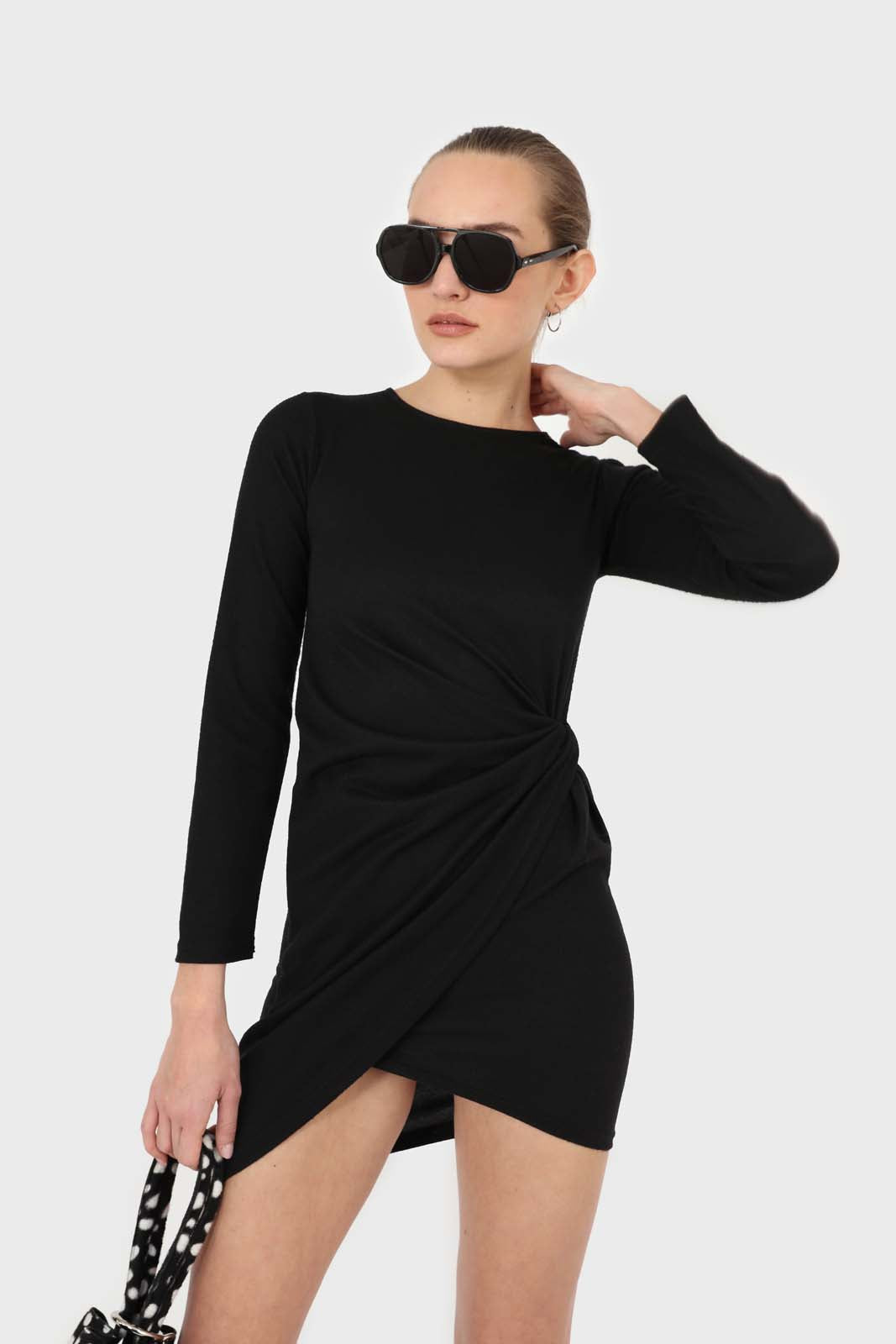 Black twist side fitted jersey mini dress_5