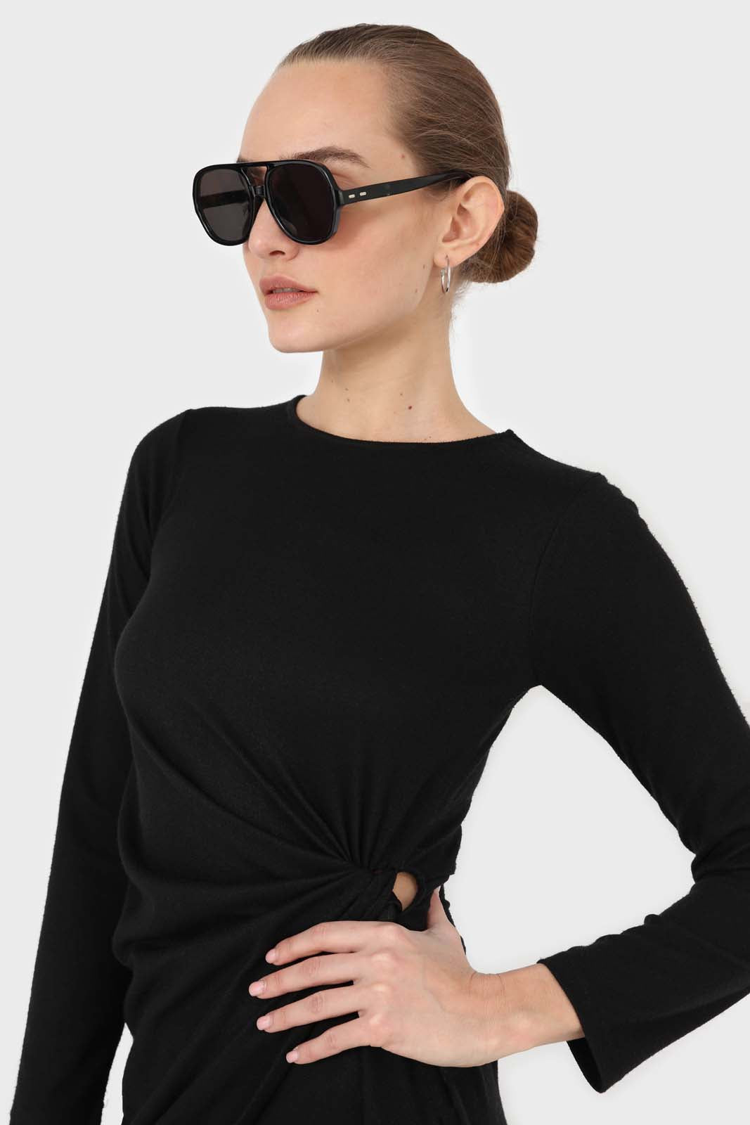 Black twist side fitted jersey mini dress_6