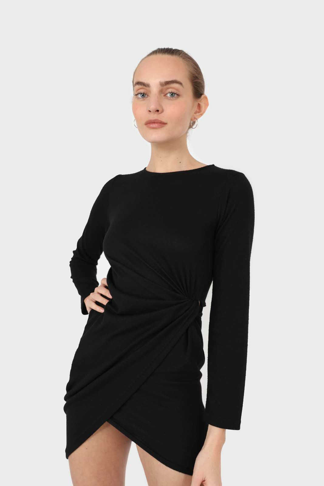 Black twist side fitted jersey mini dress_8
